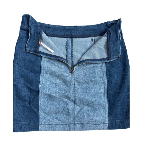 Free‎ People Modern Femme Color Block Unlined Mini Skirt Dark Blue Size 2 - Picture 6 of 9